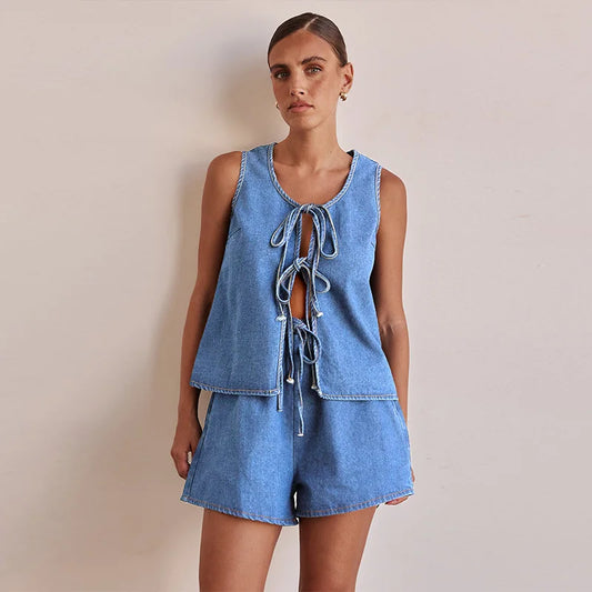 Azrin Denim Two Piece Set