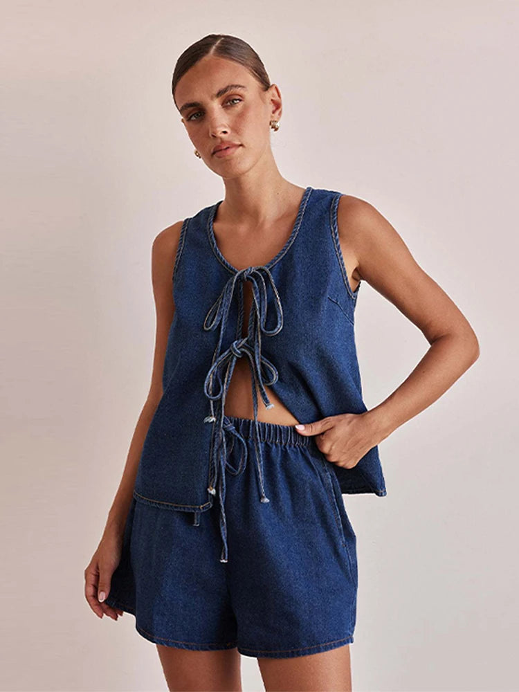 Azrin Denim Two Piece Set